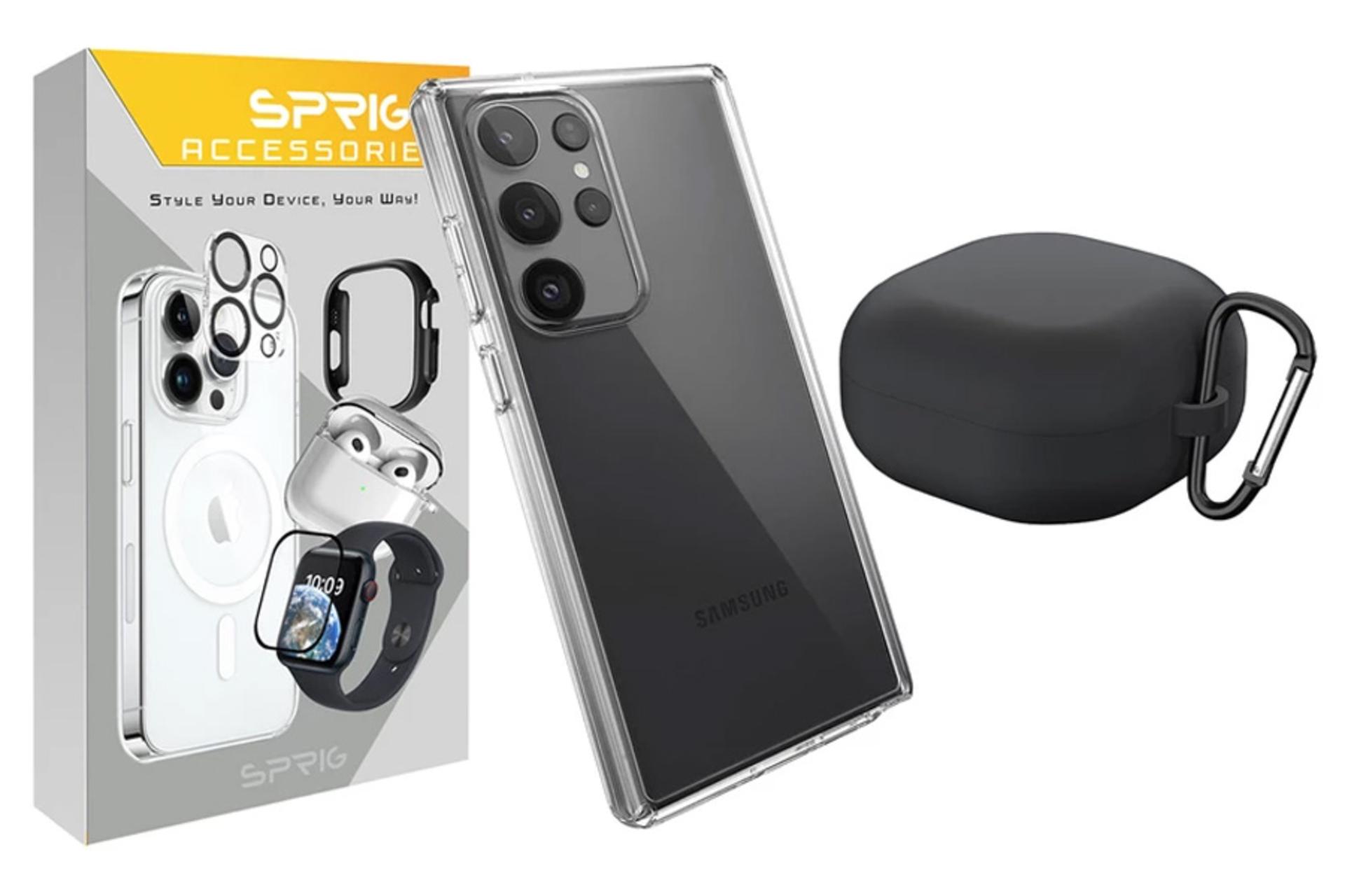 قاب گوشی اسپریگ مدل Clear مناسب سامسونگ Galaxy S24 Ultra همراه با کاور Buds2 Pro