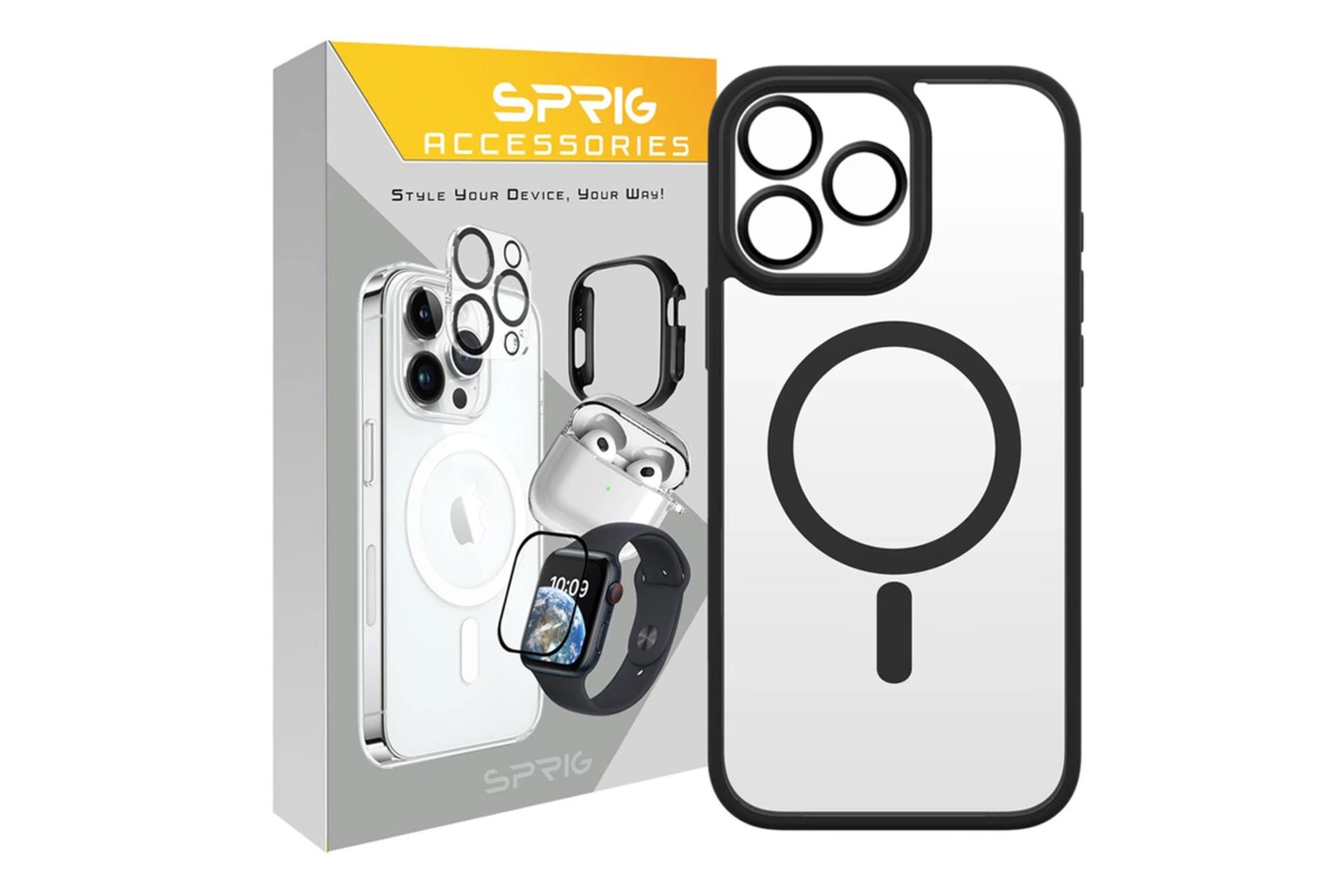 جعبه قاب گوشی اسپریگ مدل MagSafe-Ring مناسب اپل iPhone 16 Pro Max همراه با محافظ لنز