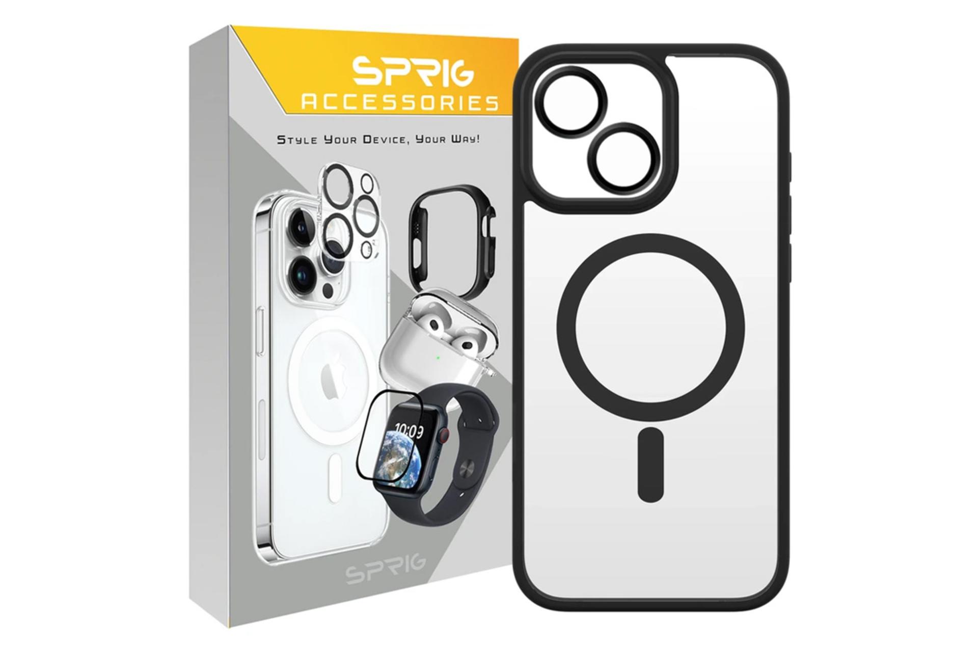 جعبه قاب گوشی اسپریگ مدل MagSafe-Ring مناسب اپل iPhone 15 همراه با محافظ لنز