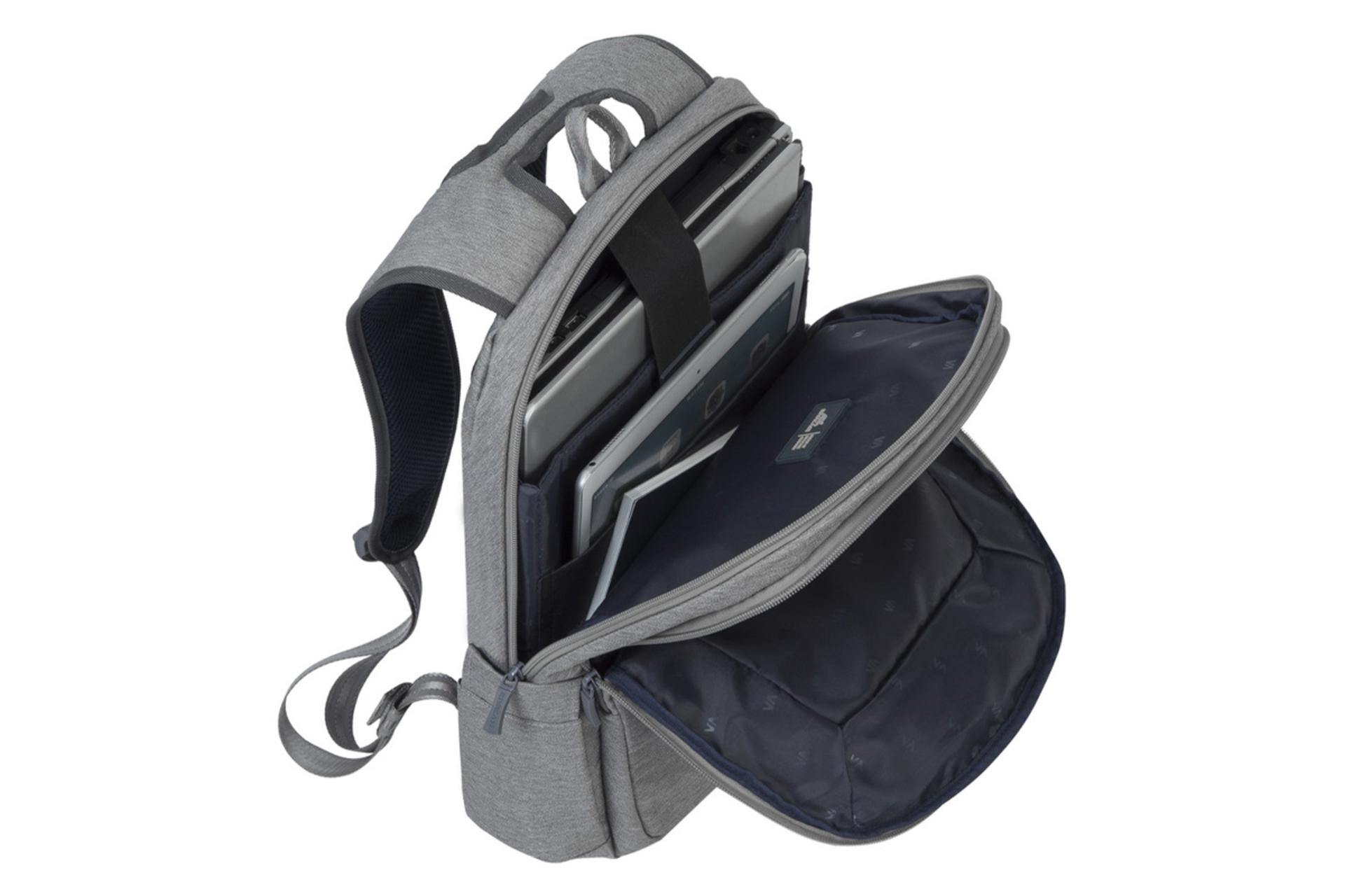 نمای داخل کیف لپ تاپ کوله پشتی لپ تاپ ریوا کیس 7760 مناسب 15.6 اینچ