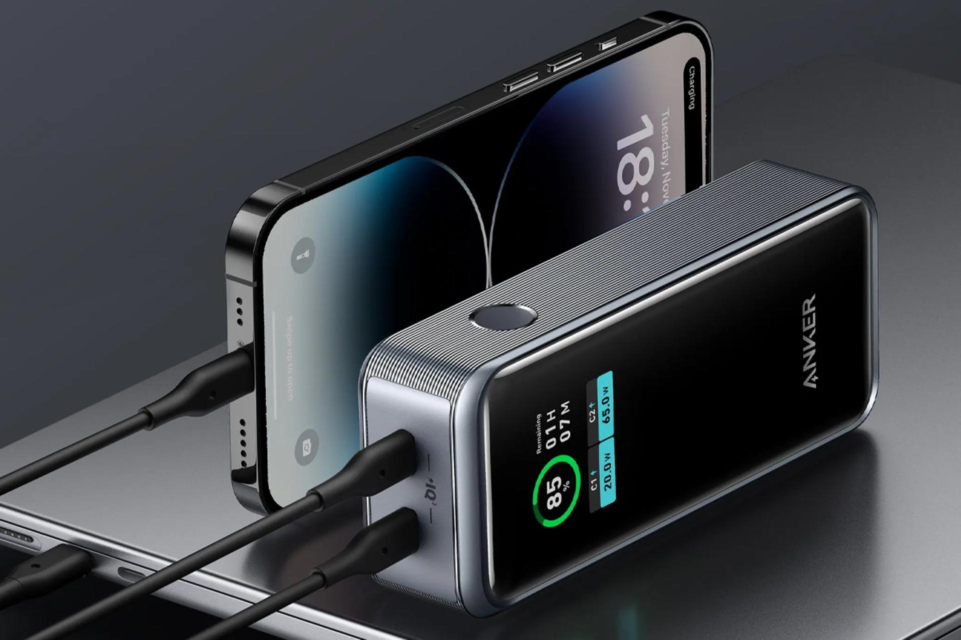 کانکتور و اتصال پاور بانک انکر Powercore GanPrime با ظرفیت 12000 میلی‌آمپر ساعت