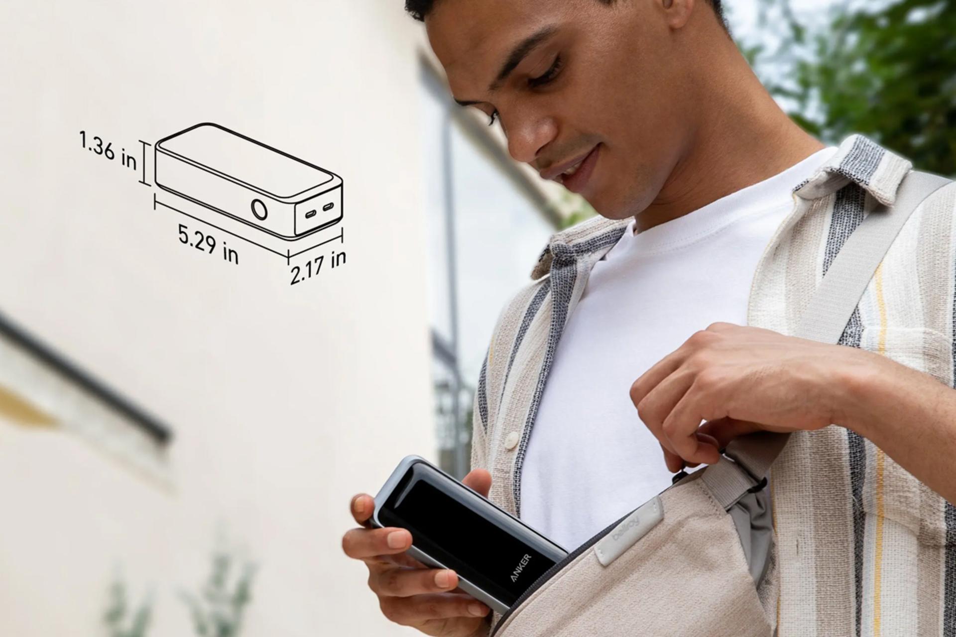 ابعاد و اندازه پاور بانک انکر Powercore GanPrime با ظرفیت 12000 میلی‌آمپر ساعت