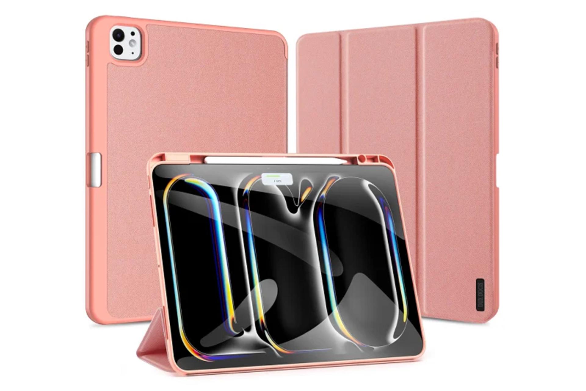 قاب تبلت کیف کلاسوری دوکس دوکیس مدل Domo مناسب اپل iPad Pro 13 2024 رنگ صورتی