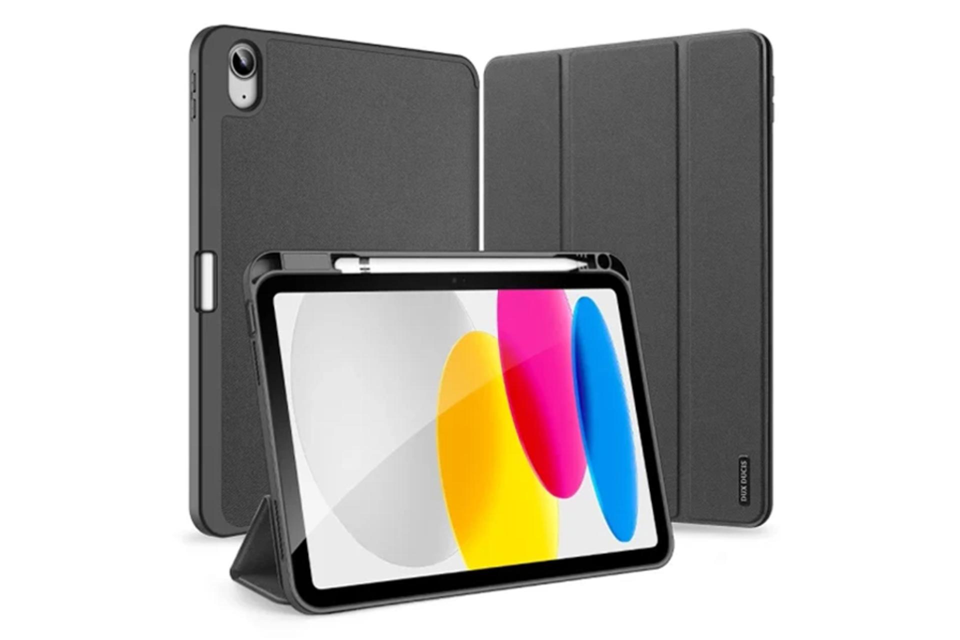 قاب تبلت کیف کلاسوری دوکس دوکیس مدل Domo مناسب اپل iPad 10.9 2022 رنگ مشکی