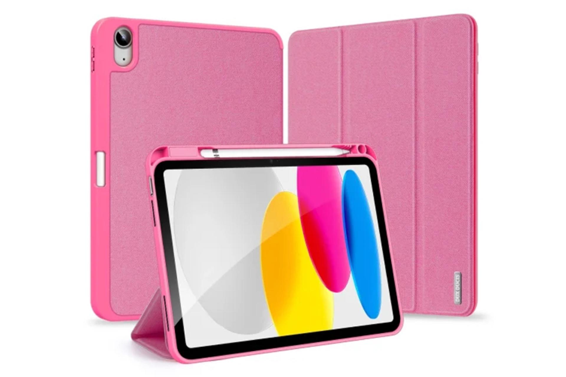 قاب تبلت کیف کلاسوری دوکس دوکیس مدل Domo مناسب اپل iPad 10.9 2022 رنگ صورتی