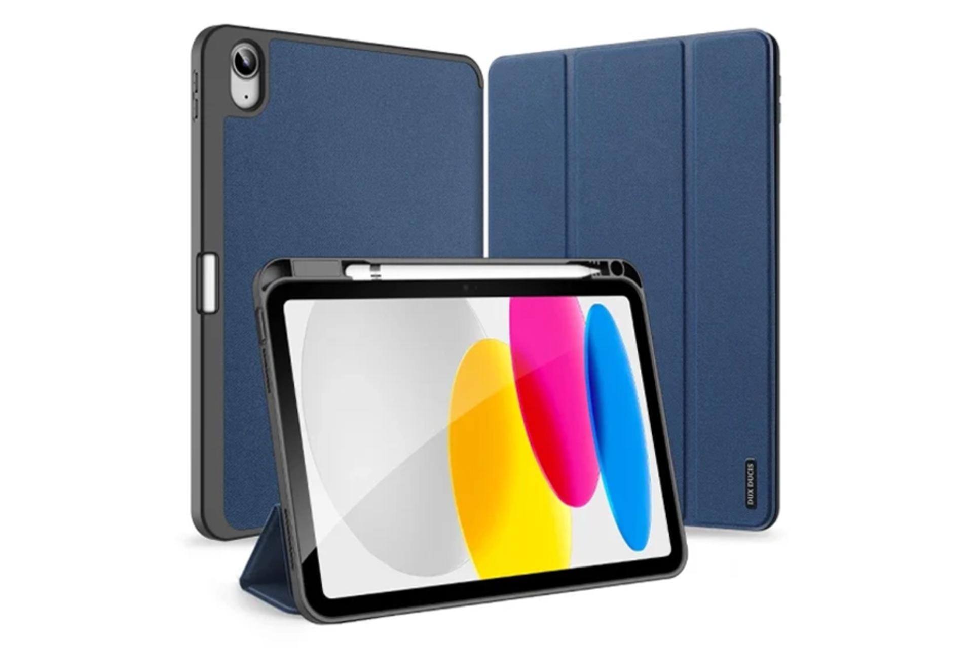 قاب تبلت کیف کلاسوری دوکس دوکیس مدل Domo مناسب اپل iPad 10.9 2022 رنگ آبی