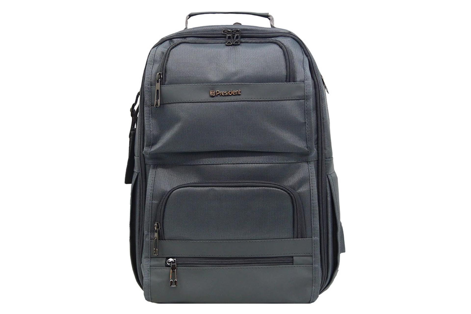 کیف لپ تاپ کوله پشتی لپ تاپ پرزیدنت 4556 مناسب 15.6 اینچ رنگ خاکستری