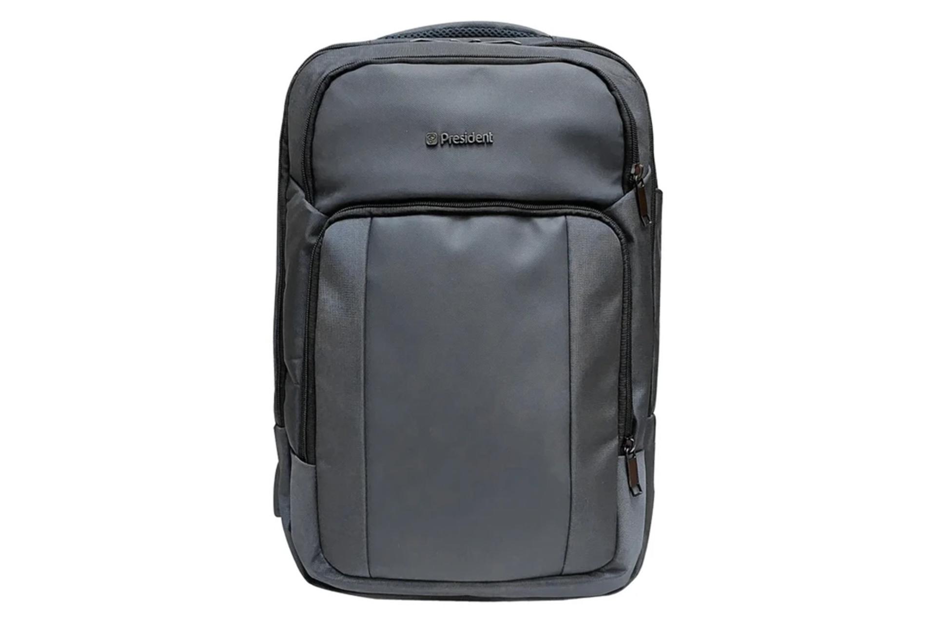 کیف لپ تاپ کوله پشتی لپ تاپ پرزیدنت Wizard مناسب 15.6 اینچ رنگ خاکستری