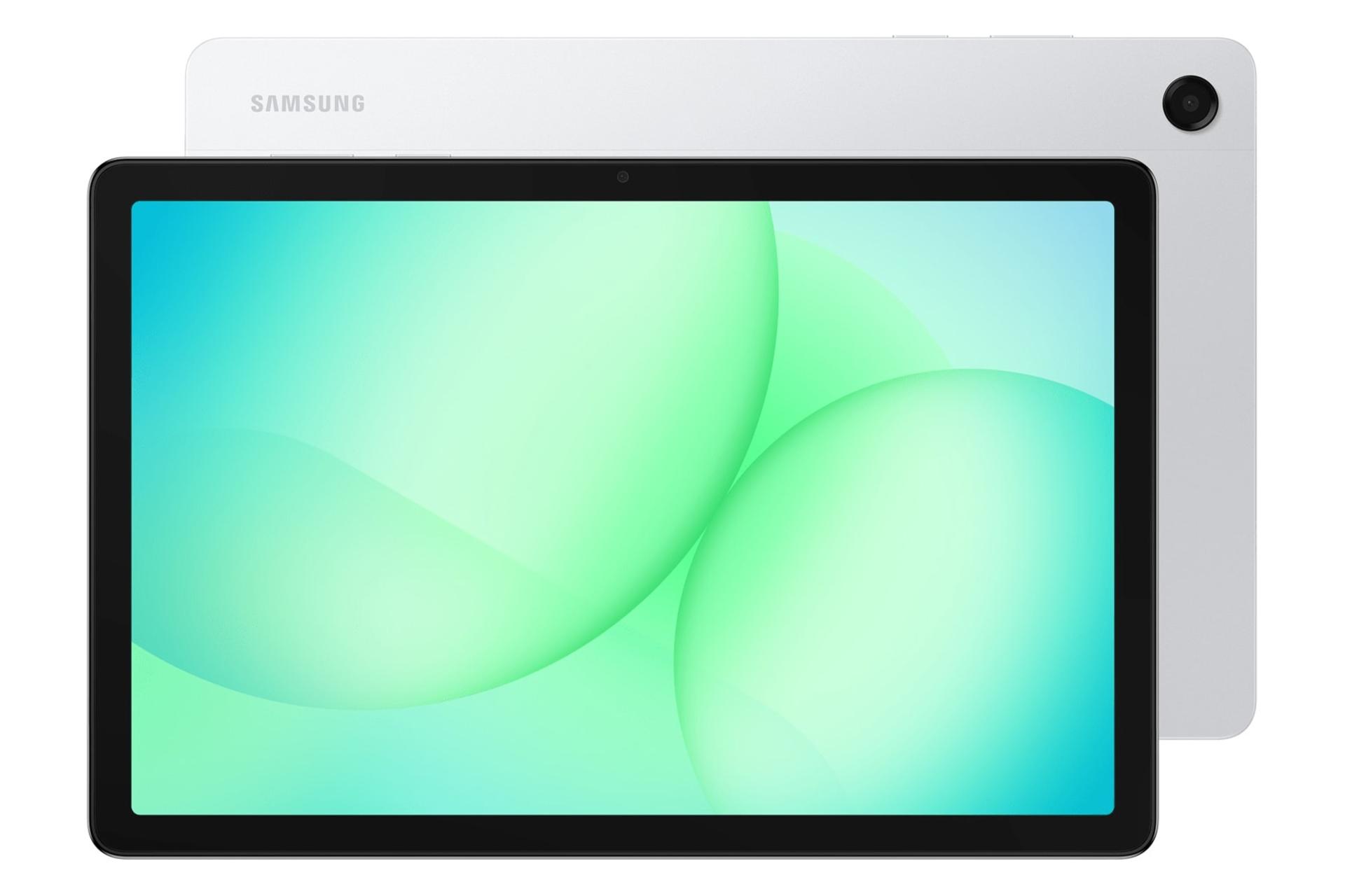 تصویر منتسب به تبلت گلکسی تب A11 پلاس سامسونگ / Samsung Galaxy Tab A11 Plus با نمایش پنل جلو و پشت رنگ نقره‌ای