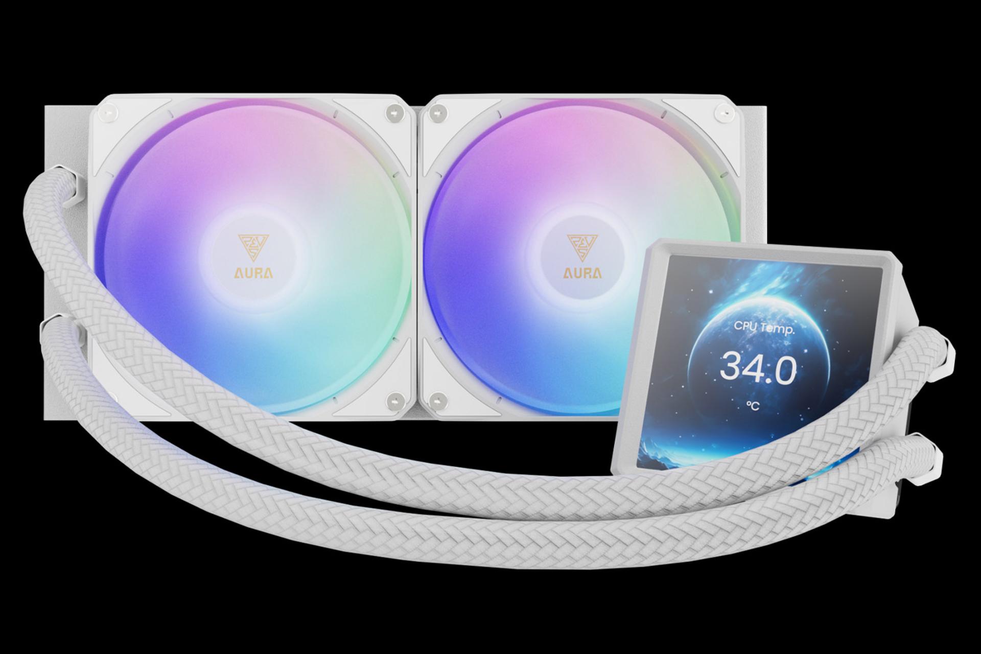 خنک کننده مایع گیم دیاس AURA GL240 LCD WH نمای روبرو