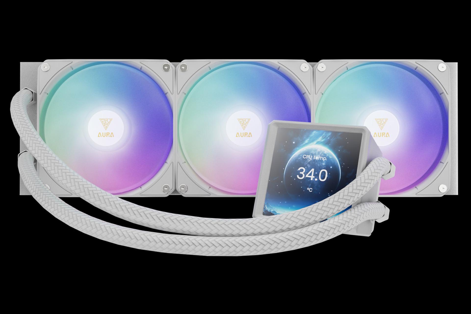 خنک کننده مایع گیم دیاس AURA GL360 LCD WH نمای روبرو