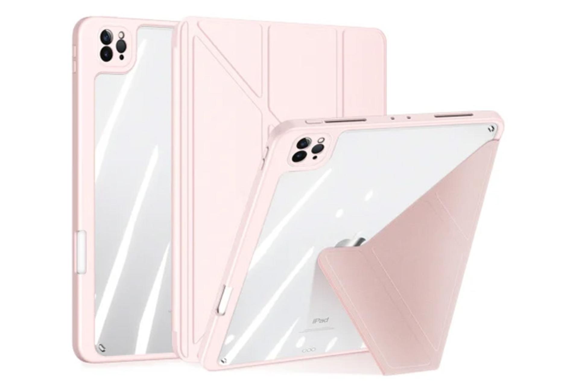رنگ صورتی قاب تبلت کیف کلاسوری دوکس دوکیس مدل Magi مناسب اپل iPad Air 11 2024