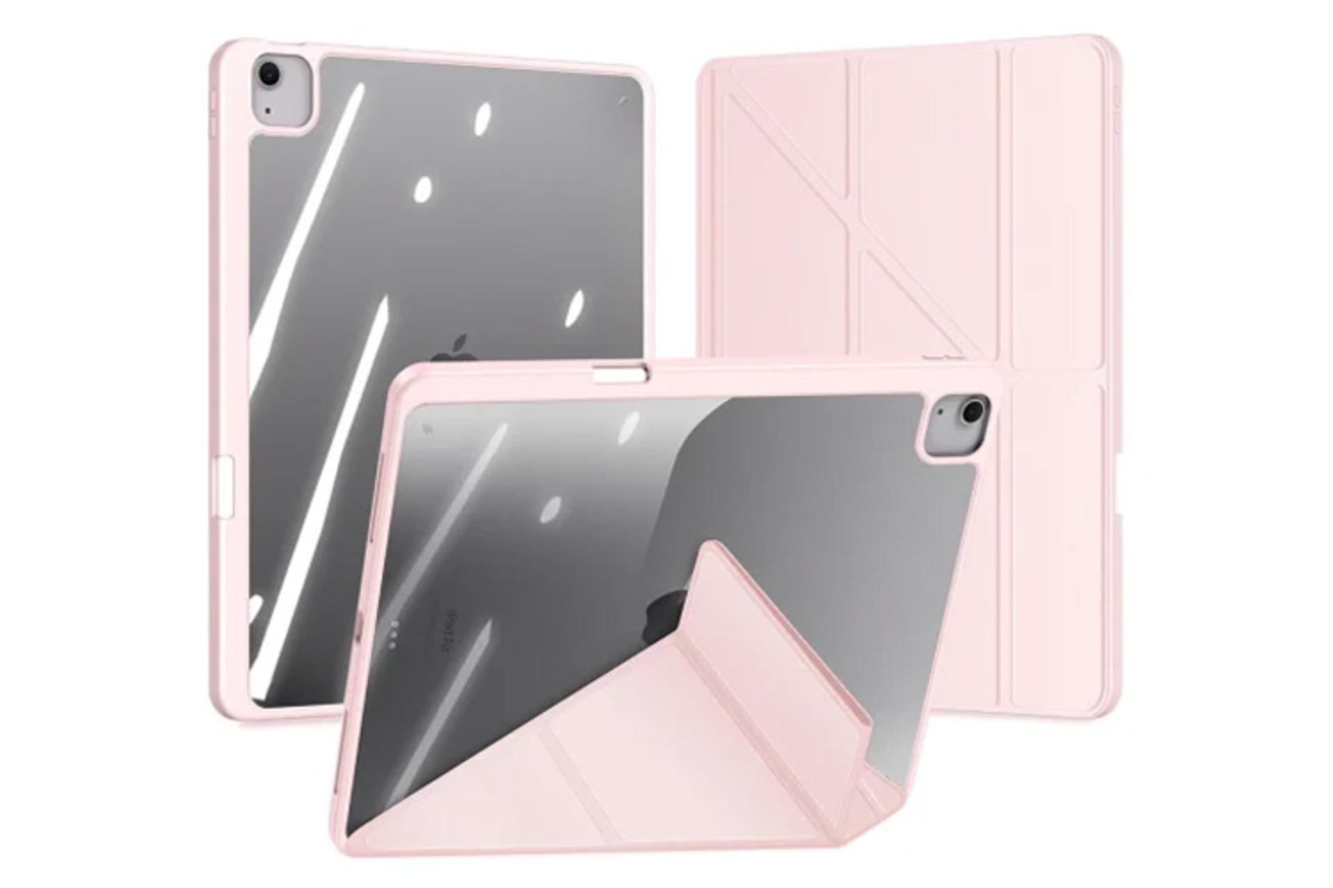 رنگ صورتی قاب تبلت کیف کلاسوری دوکس دوکیس مدل Magi مناسب اپل iPad Air 13 2024