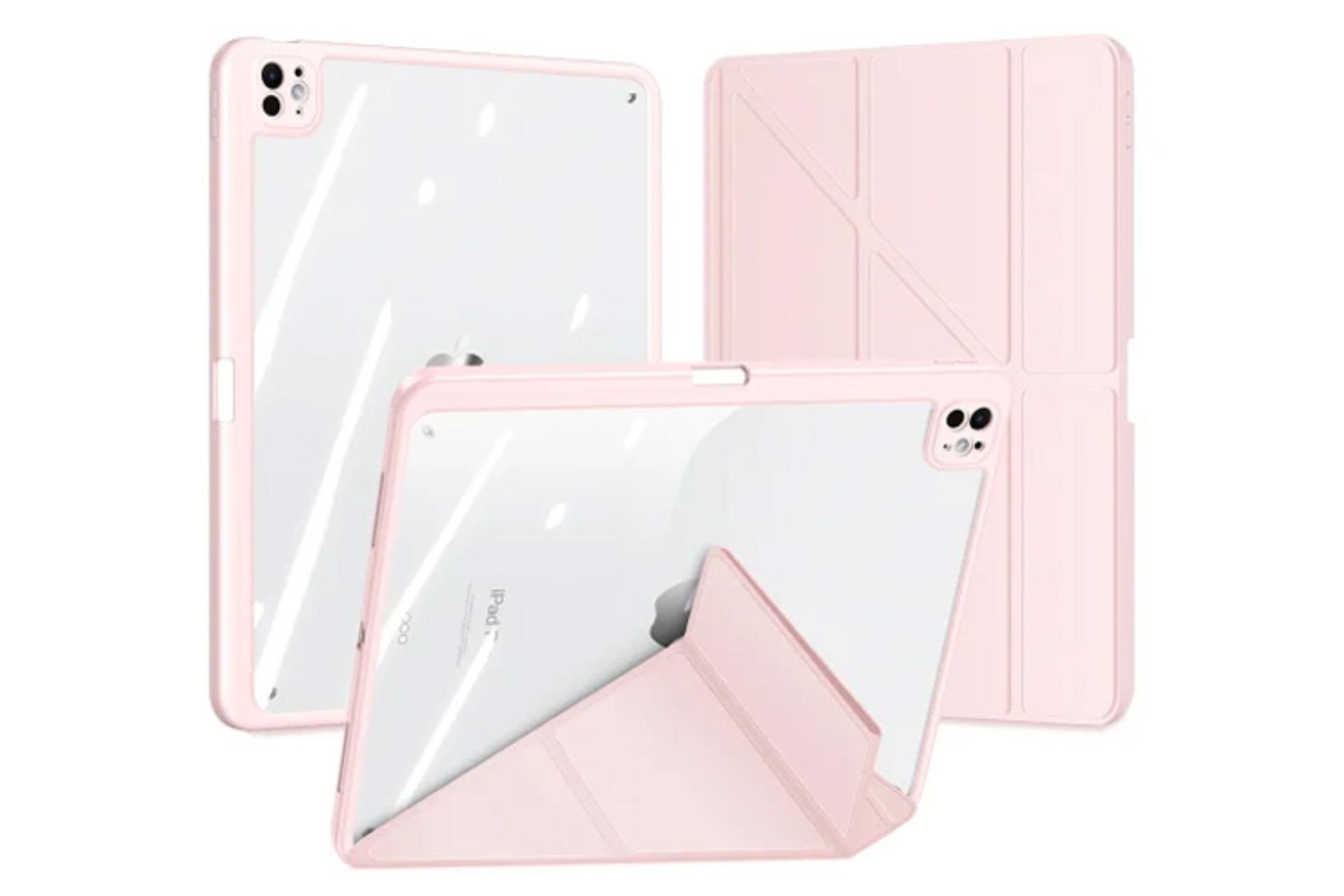 رنگ صورتی قاب تبلت کیف کلاسوری دوکس دوکیس مدل Magi مناسب اپل iPad Pro 13 2024