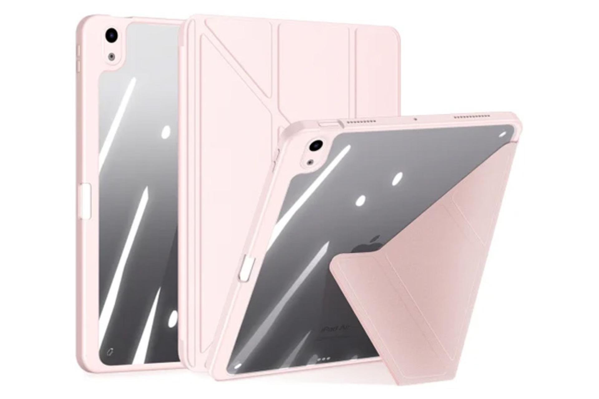 رنگ صورتی قاب تبلت کیف کلاسوری دوکس دوکیس مدل Magi مناسب اپل iPad 11 2025 / 10.9 2022