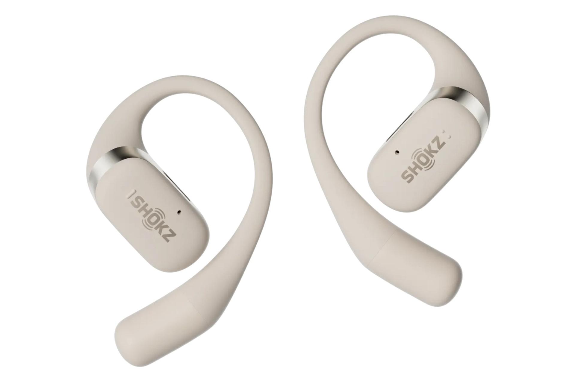 ایرباد بی سیم شاکز Shokz OpenFit بژ از نمای جانبی