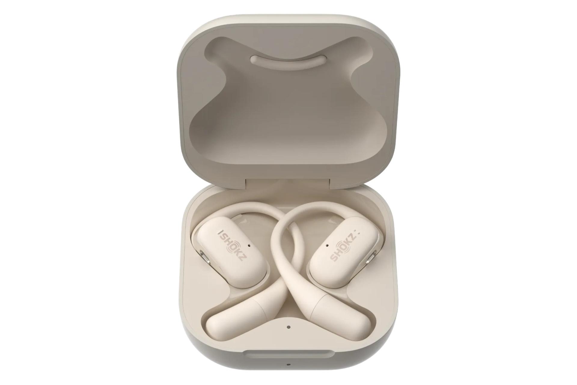 محفظه شارژ ایرباد بی سیم شاکز Shokz OpenFit بژ