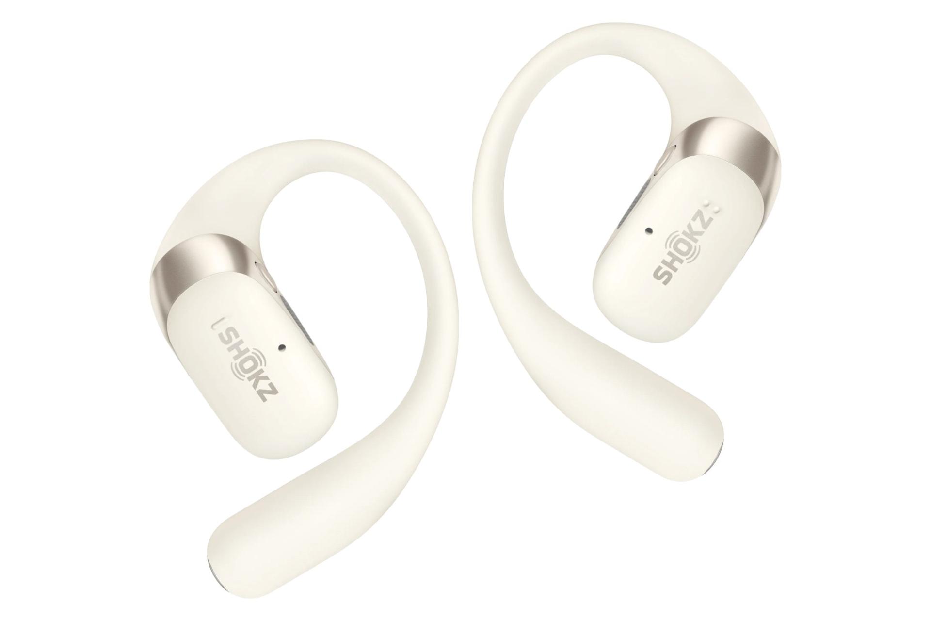 ایرباد بی سیم شاکز Shokz OpenFit 2 بژ از نمای جانبی