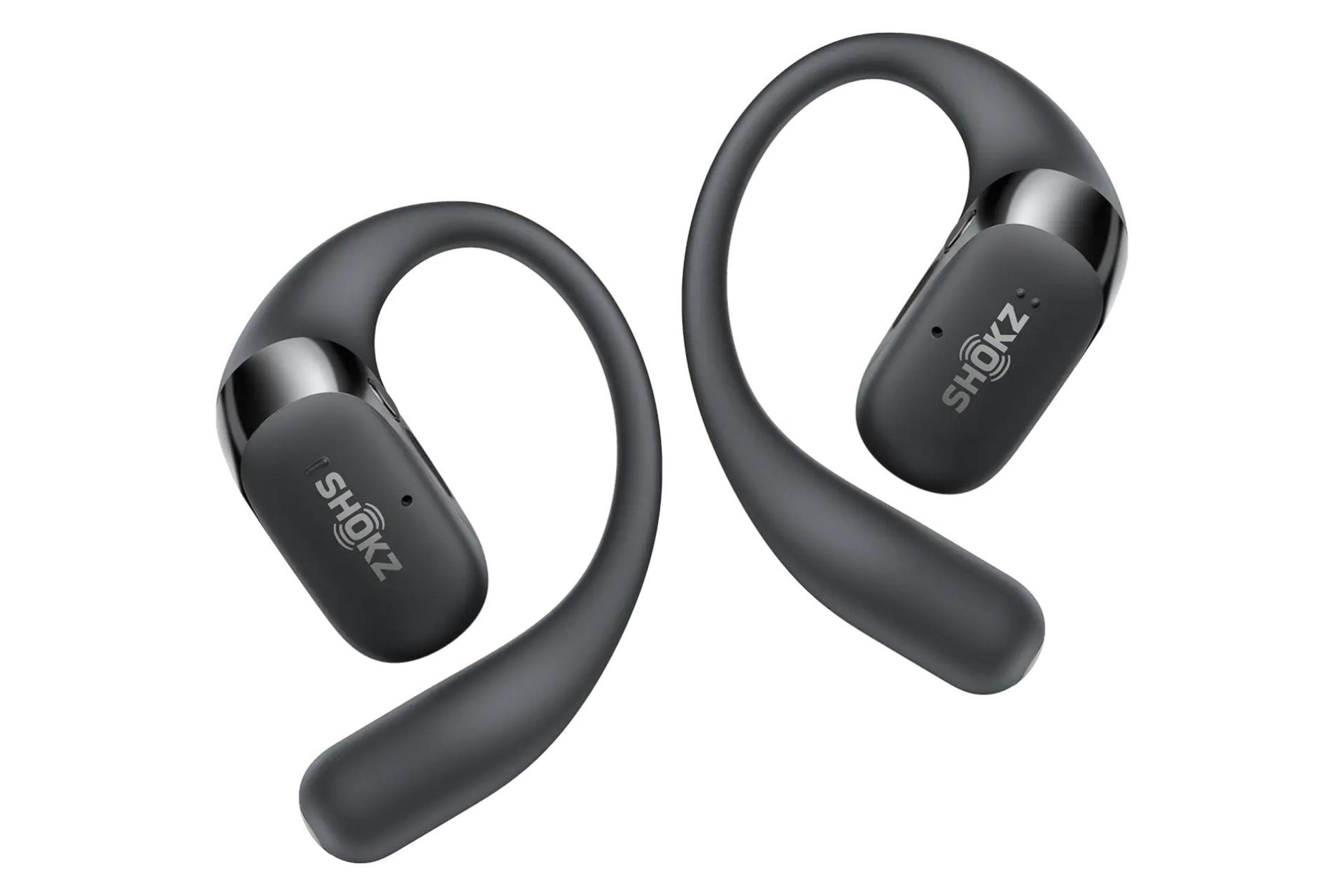 ایرباد بی سیم شاکز OpenFit 2 پلاس مشکی از نمای جانبی / Shokz OpenFit 2+