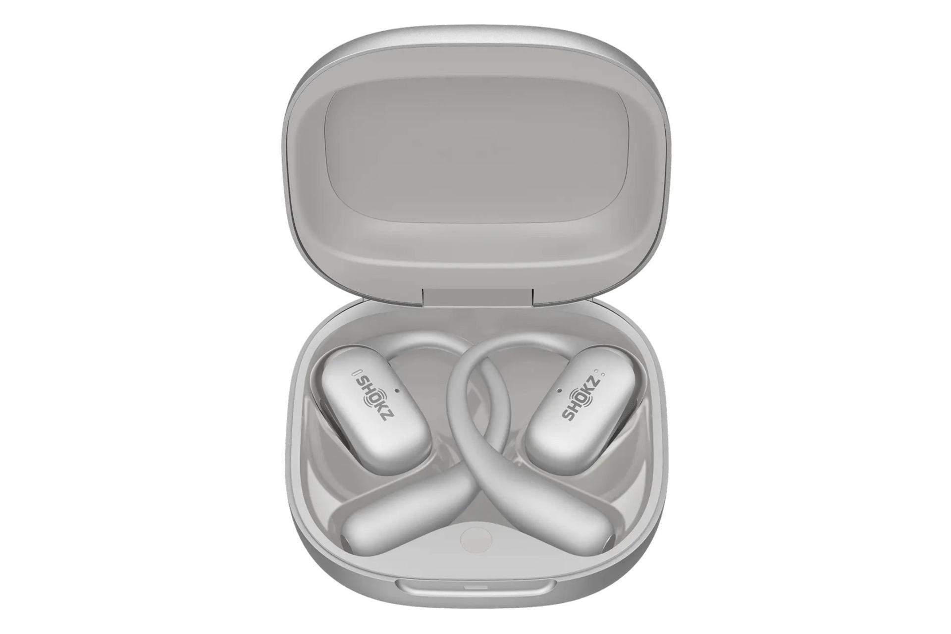 محفظه شارژ ایرباد بی سیم شاکز OpenFit 2 پلاس خاکستری / Shokz OpenFit 2+