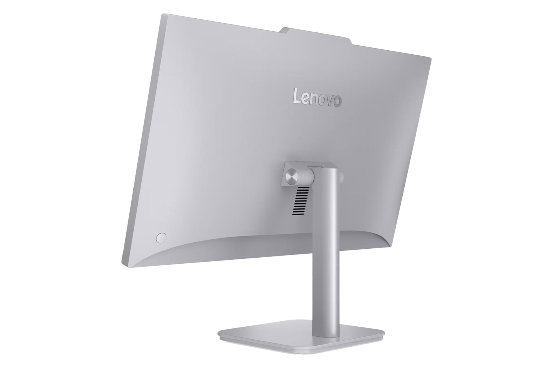نمای نیمرخ پنل پشت کامپیوتر همه کاره A100 لنوو با نمایش لبه سمت راست، لوگو و پایه