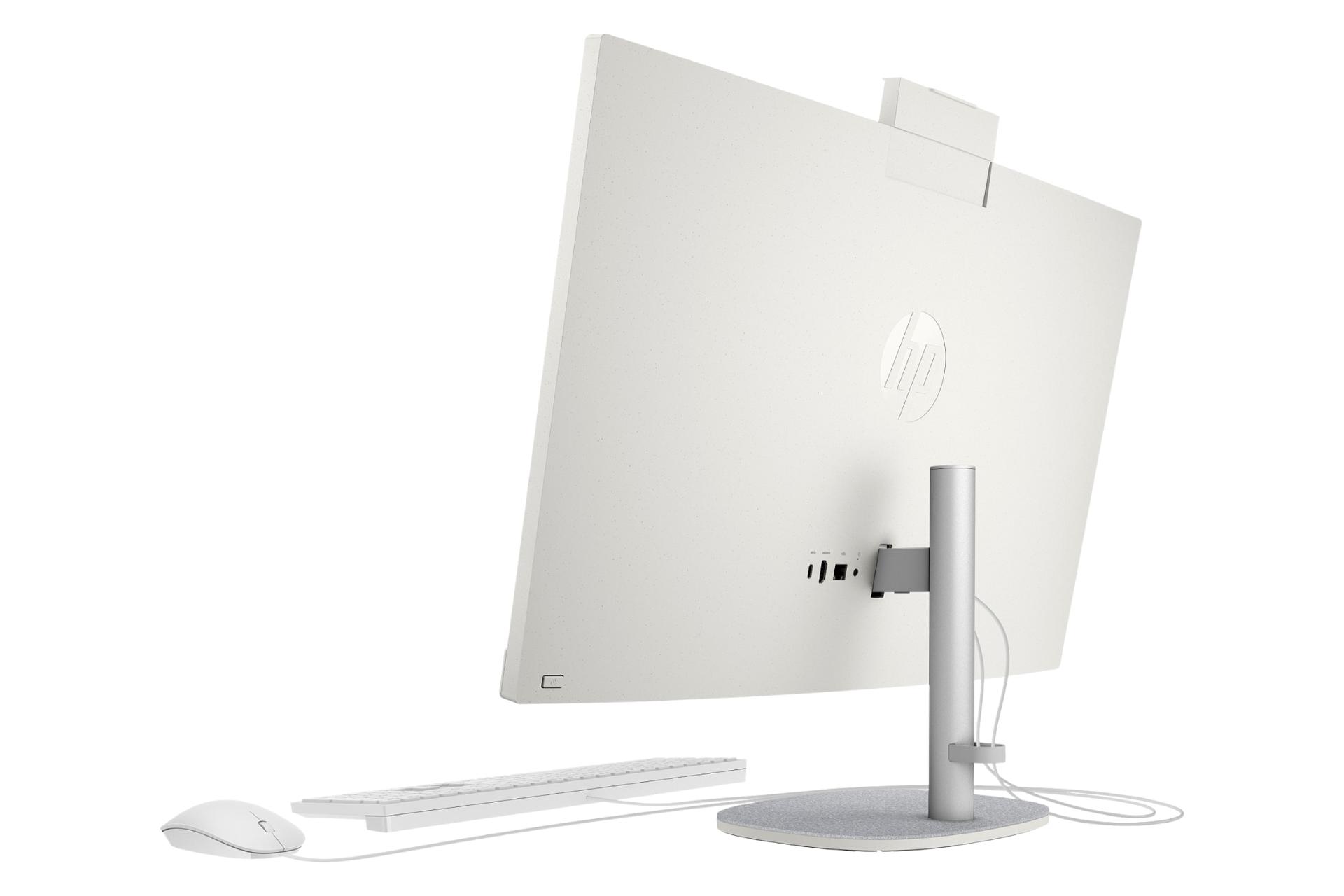 نمای نیمرخ پنل پشت کامپیوتر همه کاره 27-cr0008l اچ پی با نمایش درگاه‌ها و استند