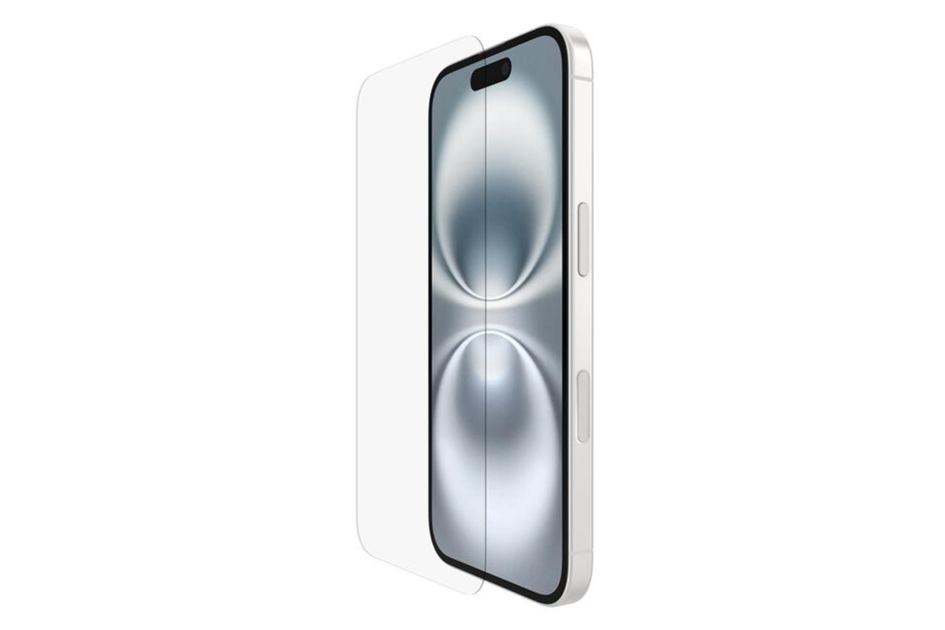 نمای کنار محافظ صفحه نمایش گوشی بلکین مدل UltraGlass 2 مناسب اپل iPhone 16