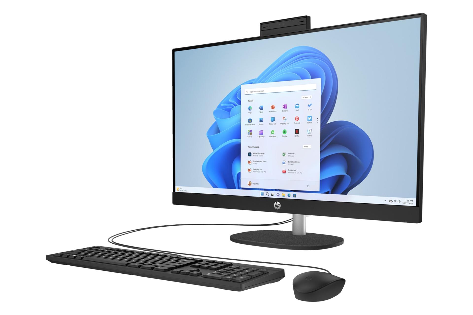 نمای نیمرخ پنل جلوی کامپیوتر همه کاره 24-cr0324nh اچ پی با نمایشگر روشن و نمایش لبه سمت چپ