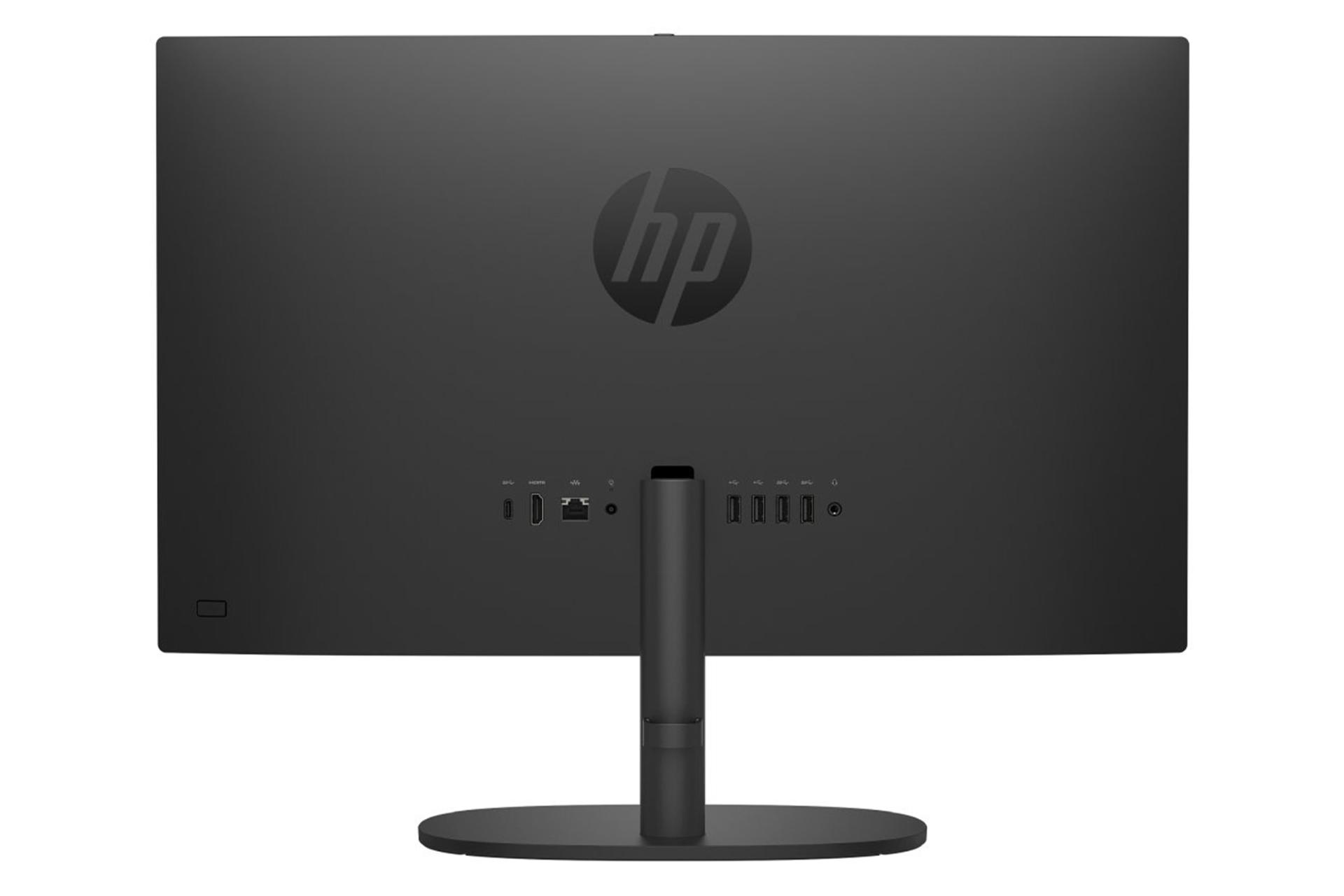 نمای پنل پشت کامپیوتر همه کاره 22-dg0013nh اچ پی با نمایش استند، لوگو و درگاه‌ها