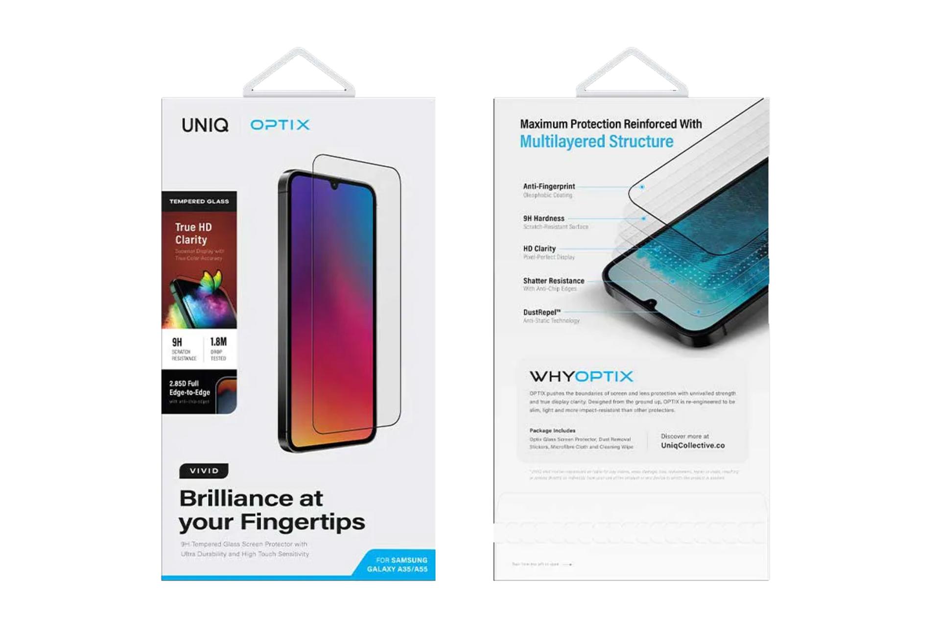 جعبه محافظ صفحه نمایش گوشی یونیک مدل Optix Vivid مناسب سامسونگ Galaxy A55 / A35