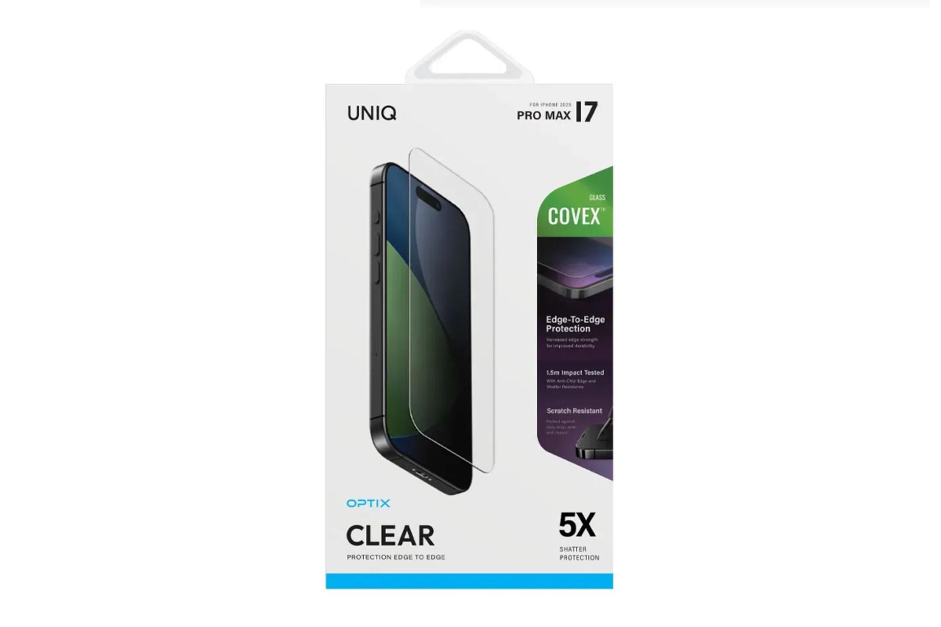 جعبه محافظ صفحه نمایش گوشی یونیک مدل Optix Covex Clear مناسب اپل iPhone 17 Pro Max