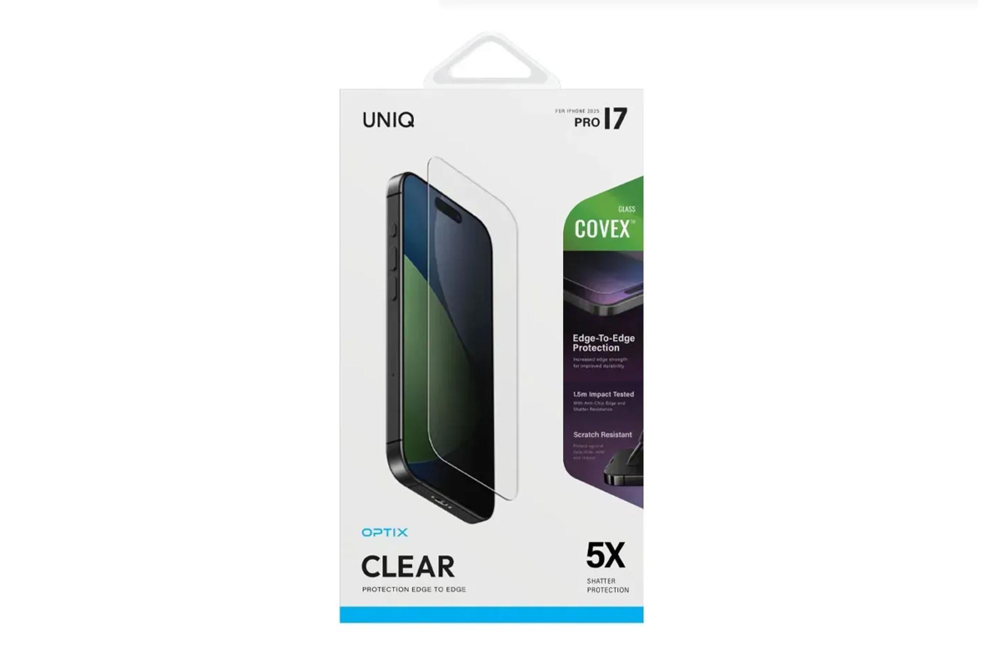 جعبه محافظ صفحه نمایش گوشی یونیک مدل Optix Covex Clear مناسب اپل iPhone 17 Pro