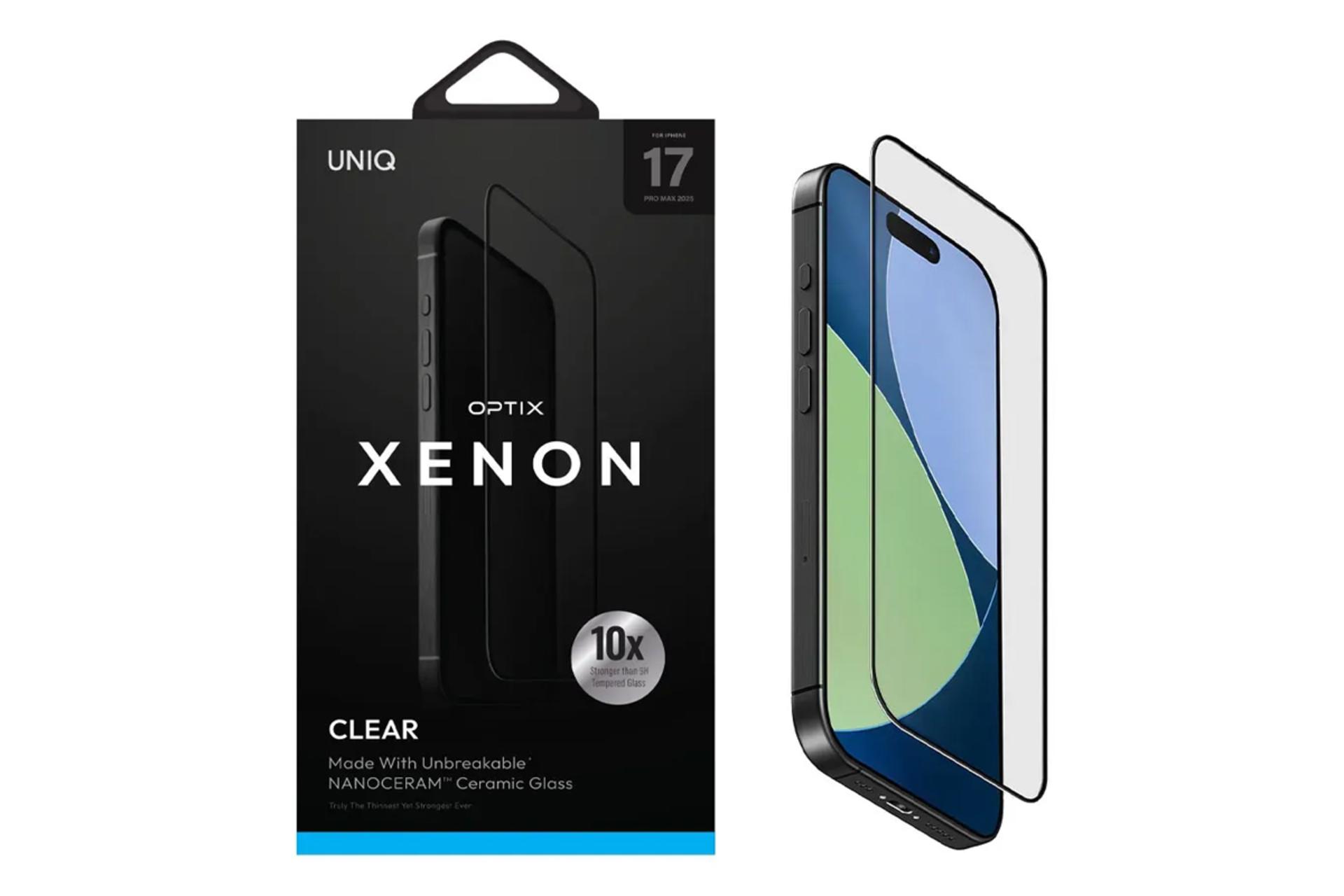 جعبه محافظ صفحه نمایش گوشی یونیک مدل Optix Xenon Clear مناسب اپل iPhone 17 Pro Max