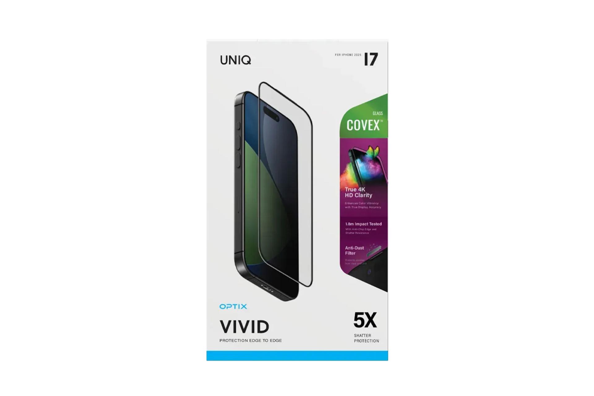 جعبه محافظ صفحه نمایش گوشی یونیک مدل Optix Covex Vivid مناسب اپل iPhone 17