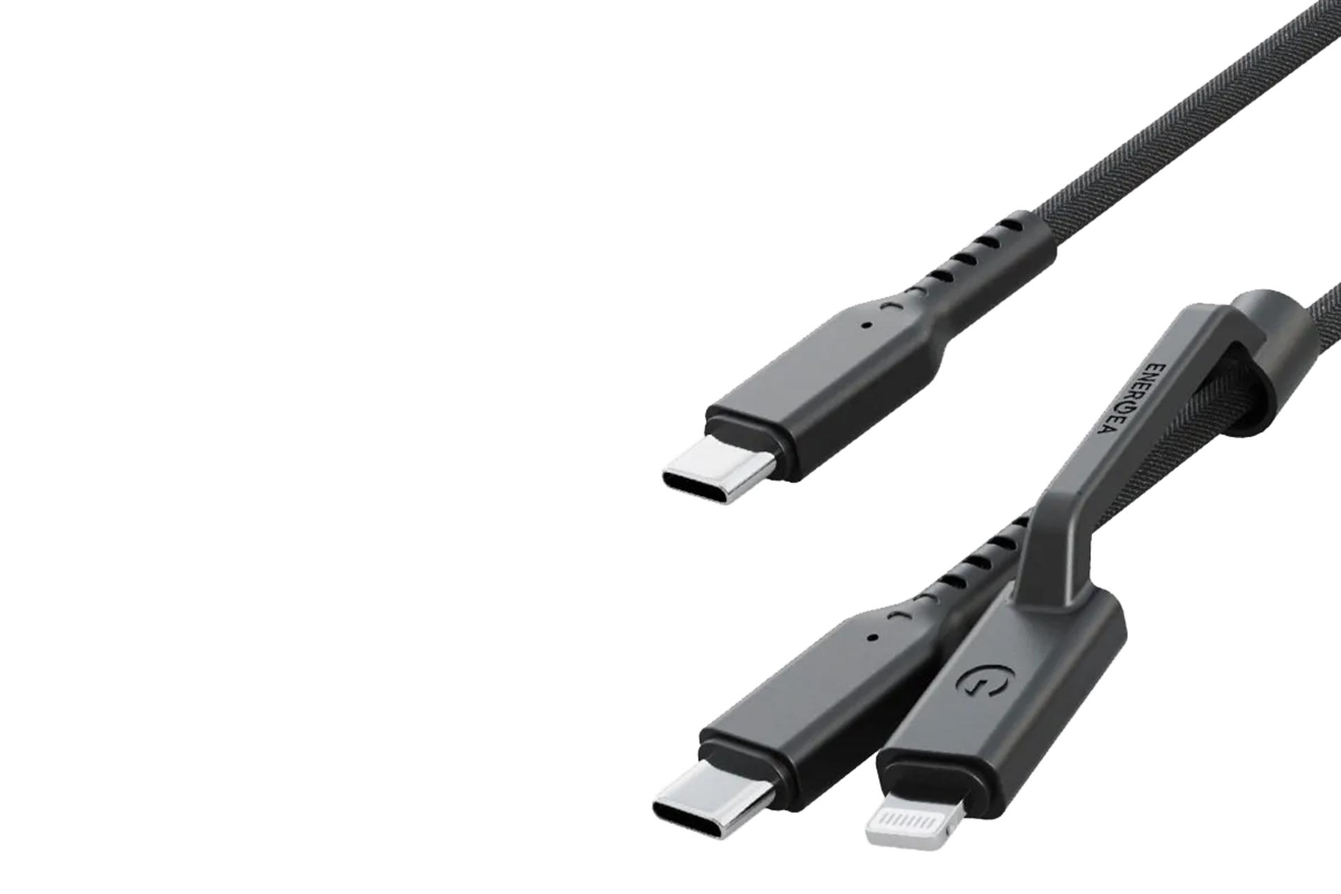 کانکتور کابل شارژ USB انرجیا Type-C به Type-C+Lightning مدل Flow Duo با طول 1.5 متر