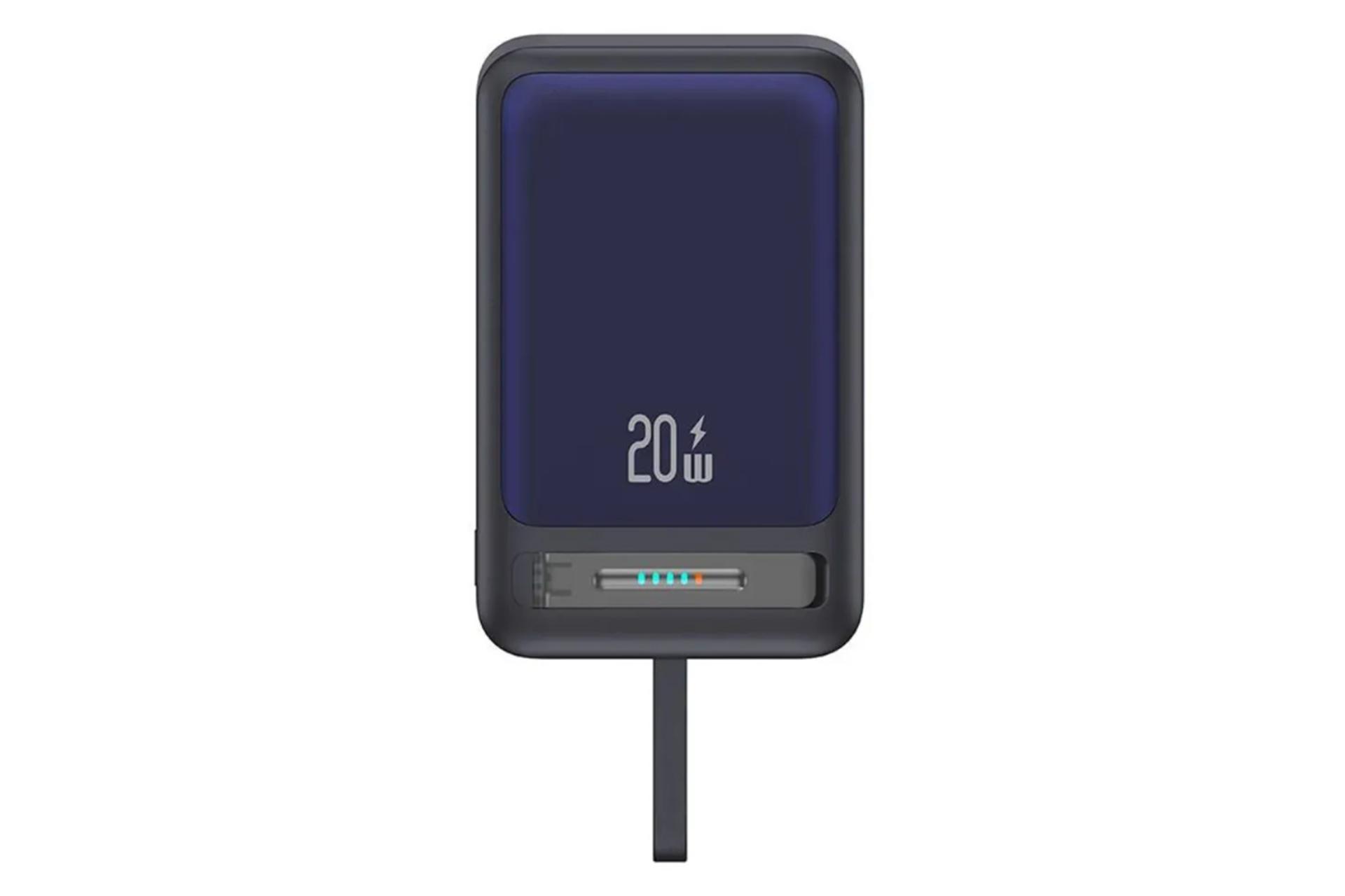 رنگ مشکی پاور بانک یوسمز Magnetic Bracket US-CD219 با ظرفیت 10000 میلی‌آمپر ساعت و امکان شارژ بی‌سیم