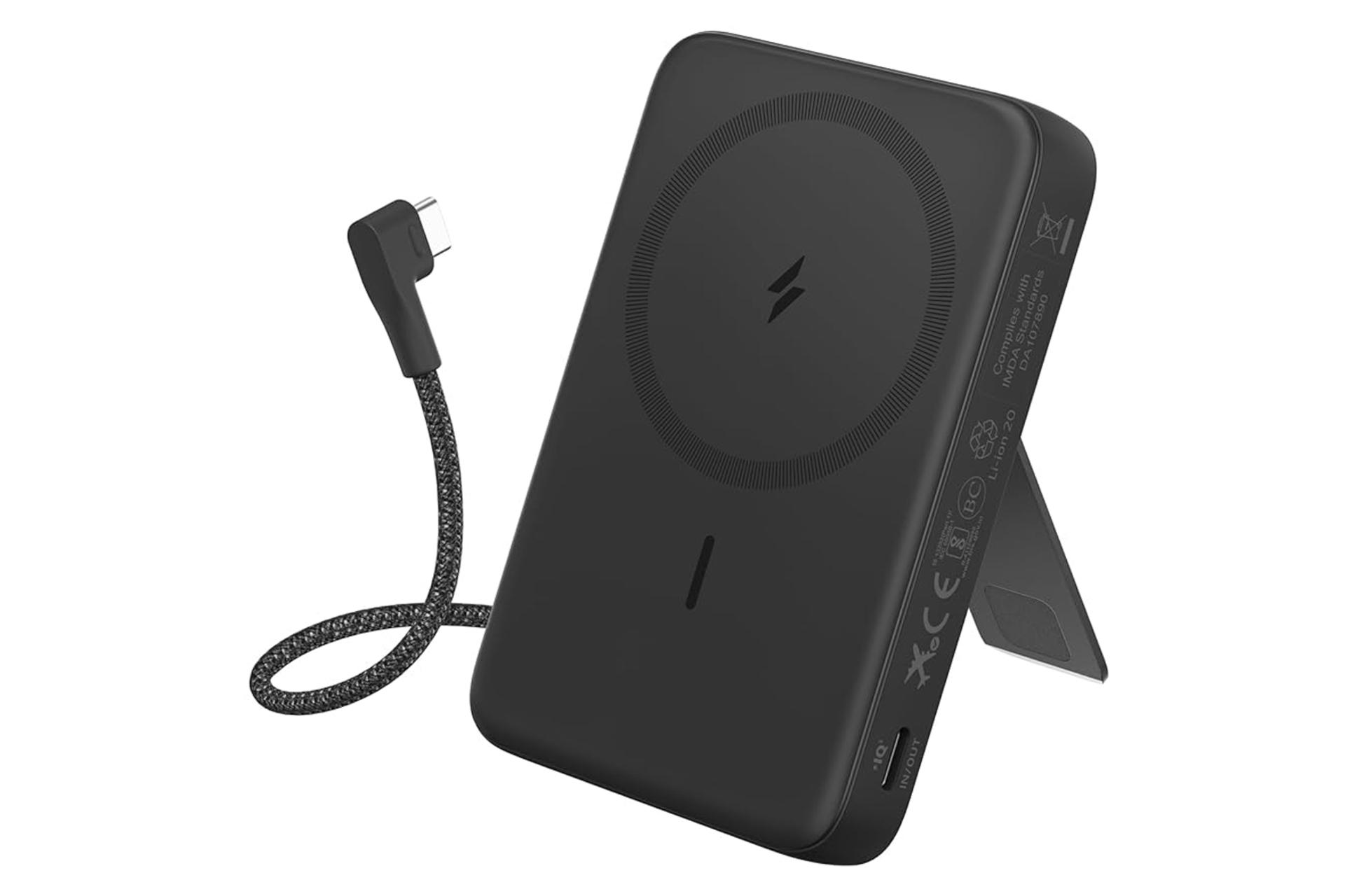 رنگ مشکی پاور بانک انکر Zolo Magnetic 10K 30W با ظرفیت 10000 میلی‌آمپر ساعت و امکان شارژ بی‌سیم