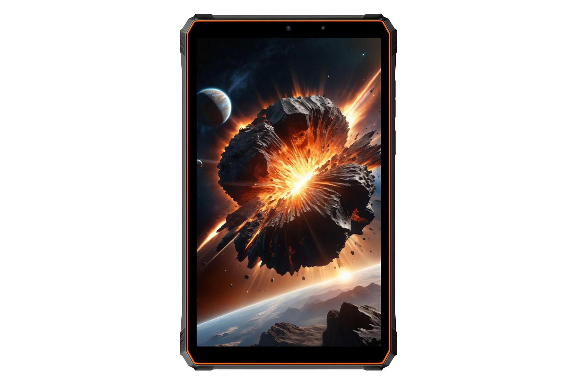 نمای پنل جلوی تبلت اکتیو 5 بلک ویو / Blackview Active 5 با نمایش حاشیه های نمایشگر رنگ مشکی نارنجی