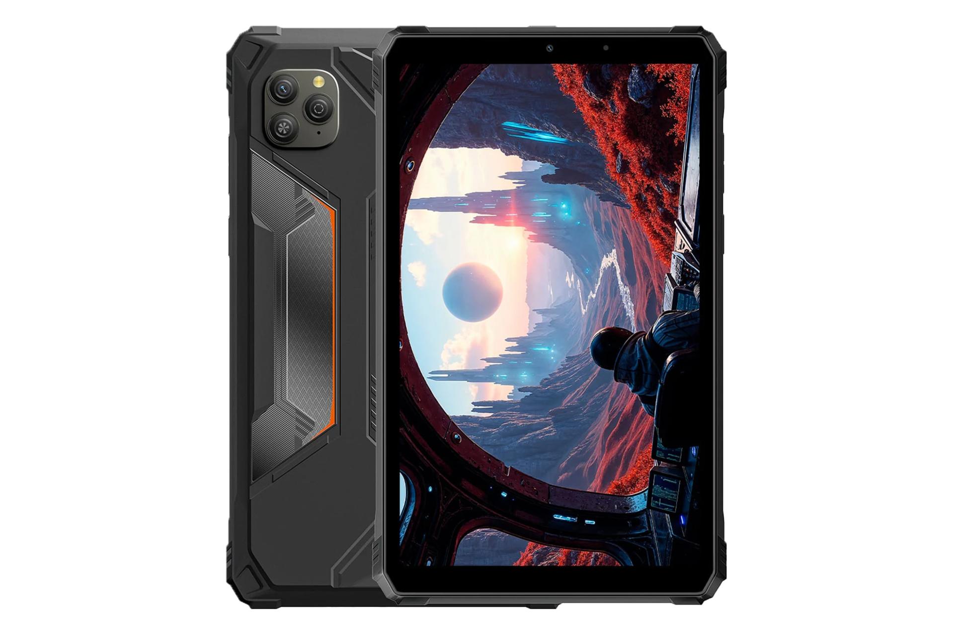 نمای کلی تبلت اکتیو 5 بلک ویو / Blackview Active 5 با نمایشگر روشن و نمایش دوربین پنل پشت