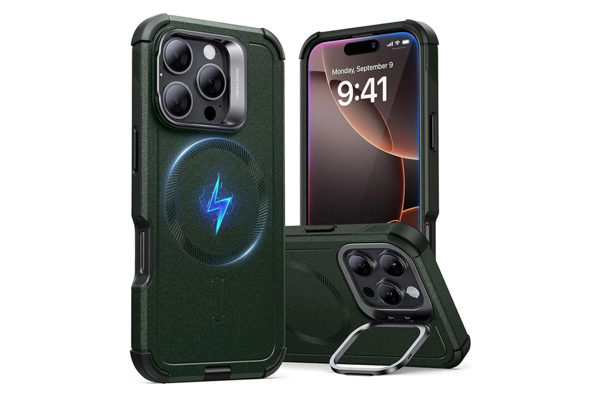 قاب گوشی ای اس آر مدل Cyber Tough مناسب اپل iPhone 16 Pro رنگ سبز