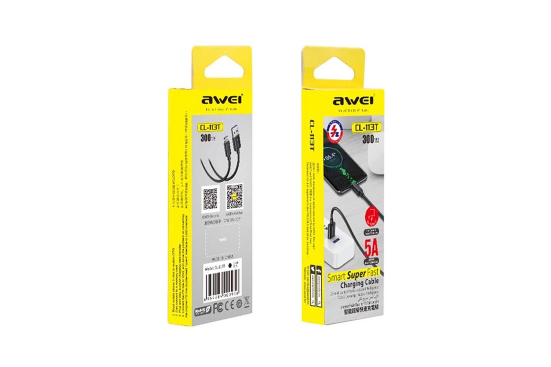 جعبه کابل شارژ USB آوی Type-A به Type-C مدل CL-113T با طول 0.3 متر