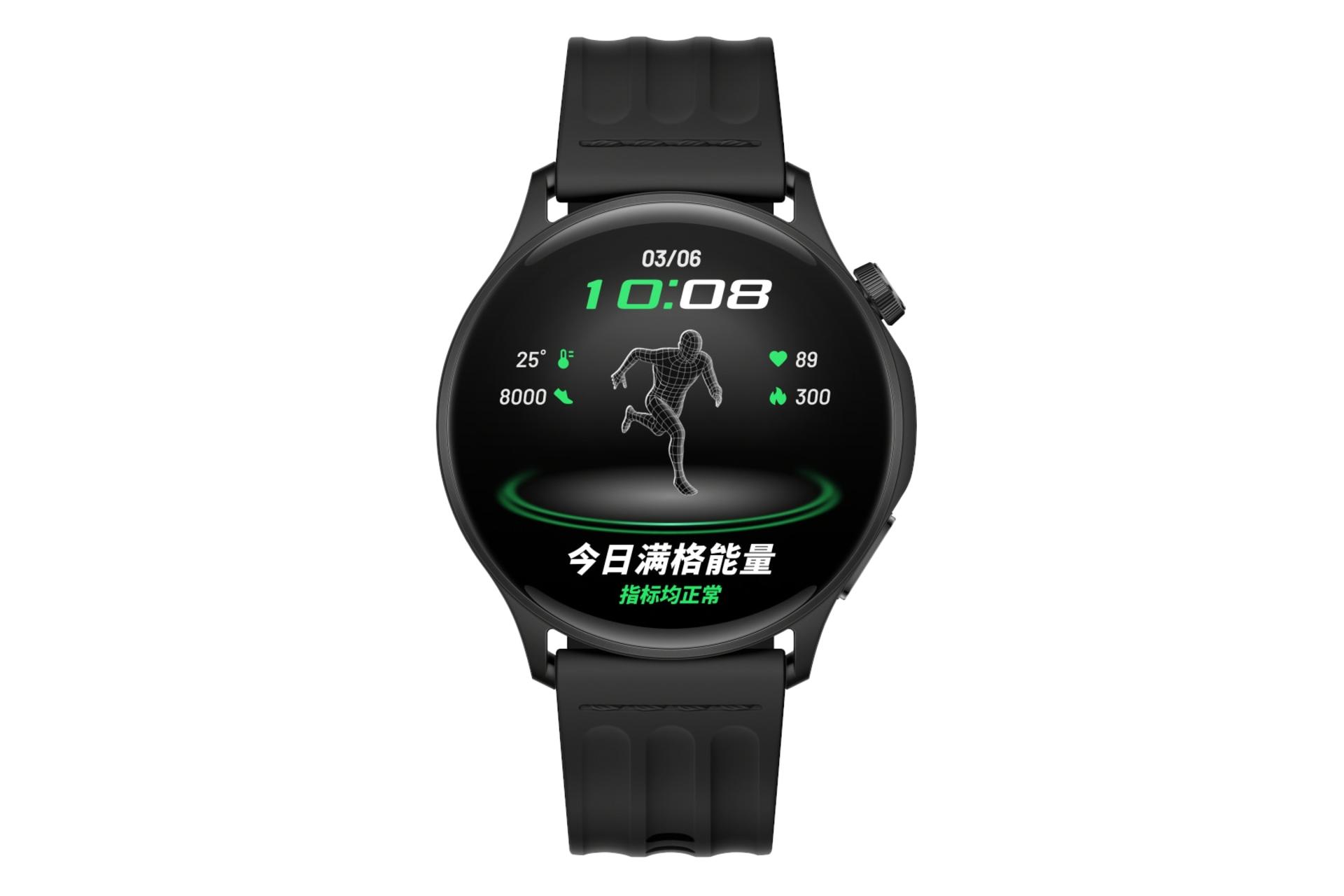 ساعت هوشمند اوپو واچ S مشکی از نمای روبرو / Oppo Watch S