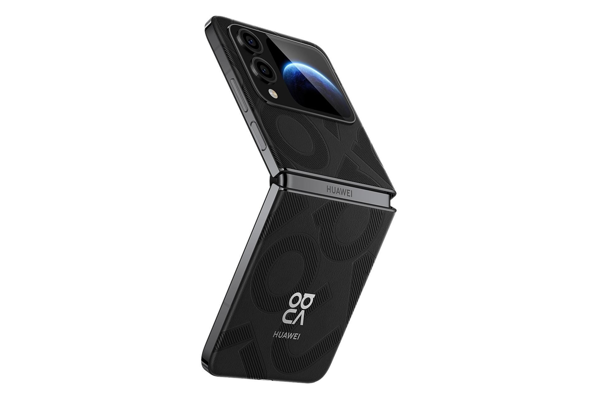 پنل پشت و چینش دوربین گوشی موبایل نوا فلیپ اس هواوی مشکی طرح دار / Huawei nova Flip S