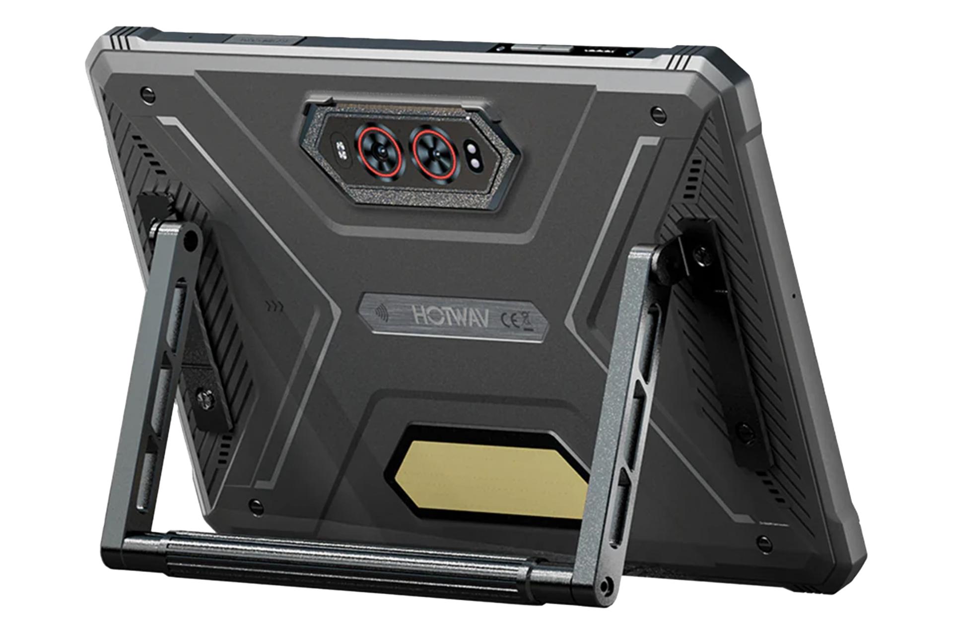 نمای نیمرخ پنل پشت تبلت R9 اولترا هات ویو / HOTWAV R9 Ultra با نمایش لبه سمت چپ، بالا و استند مخصوص