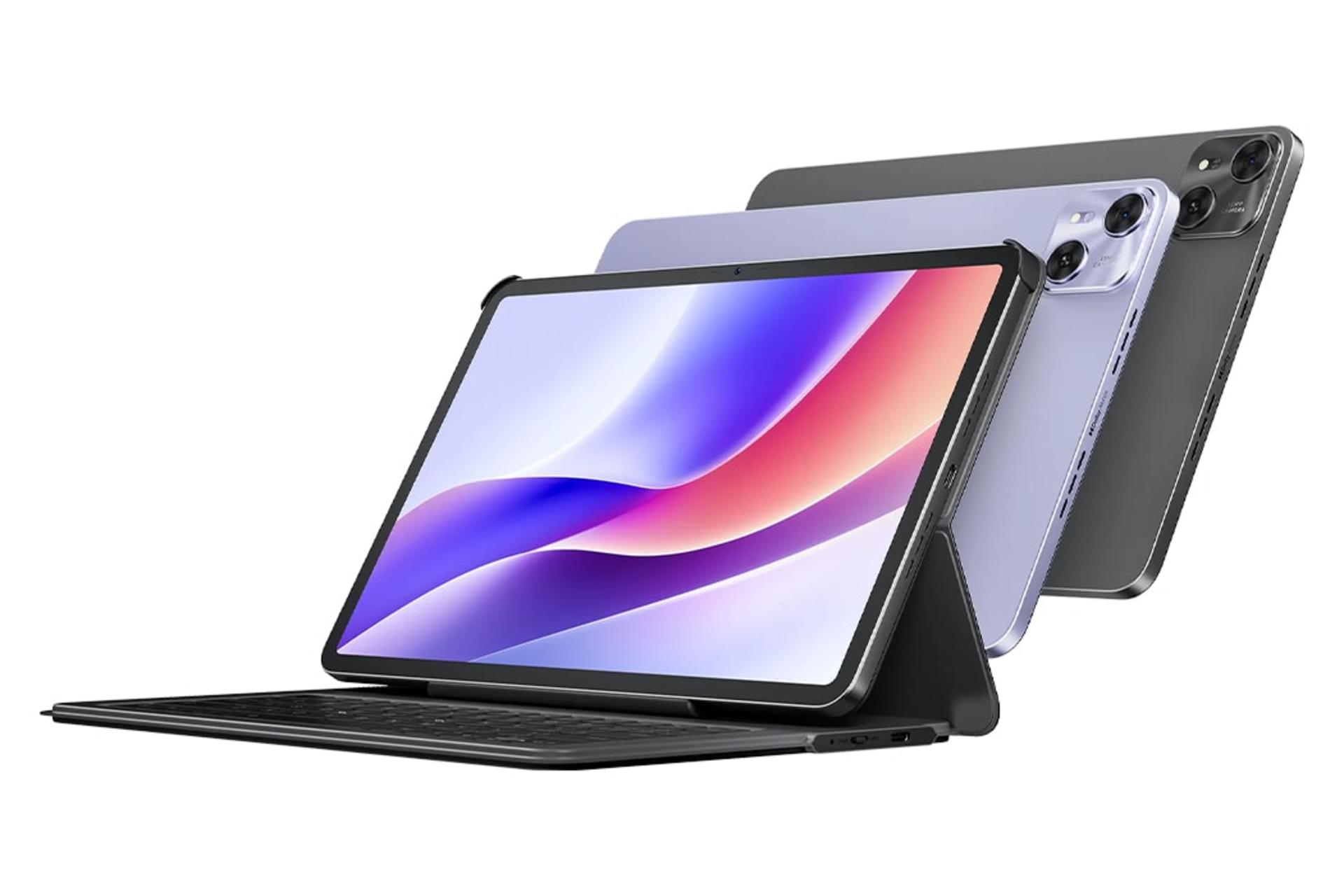 نمای نیمرخ تبلت تکنو مگاپد پرو / Tecno MEGAPAD Pro با نمایش لبه کناری و کیبورد مخصوص