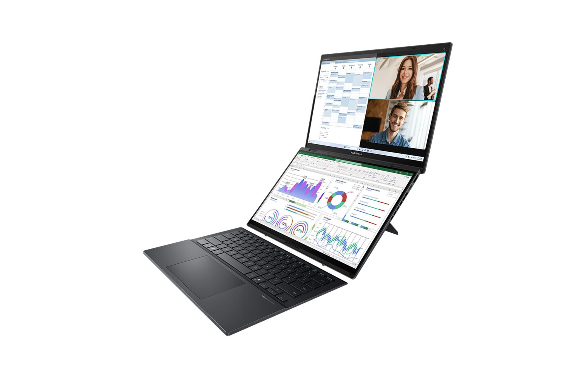 لپ تاپ ایسوس ASUS Zenbook DUO UX8406 نمای جلو و راست