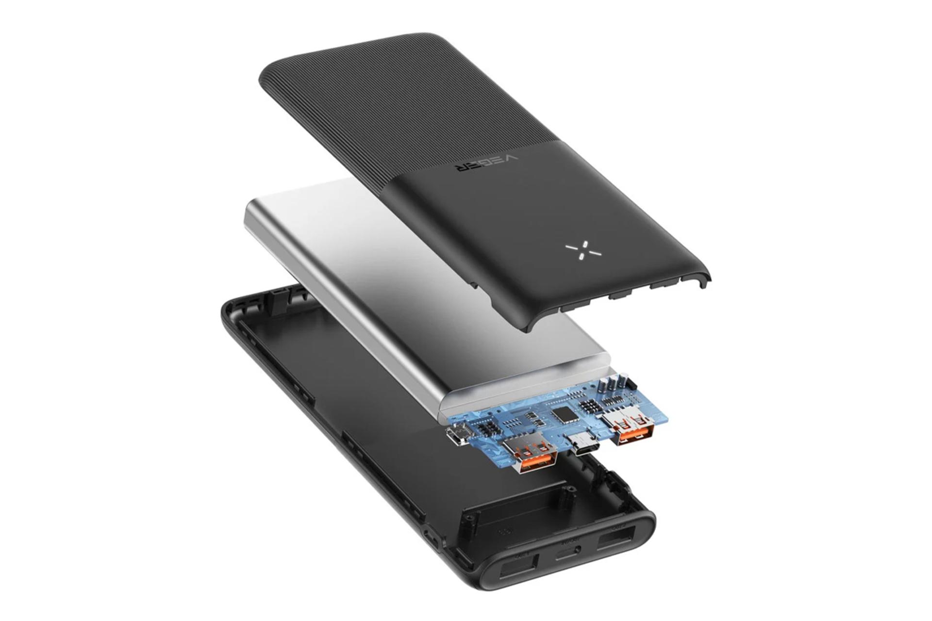 نمای داخل پاور بانک وگر W1168 با ظرفیت 10000 میلی‌آمپر ساعت