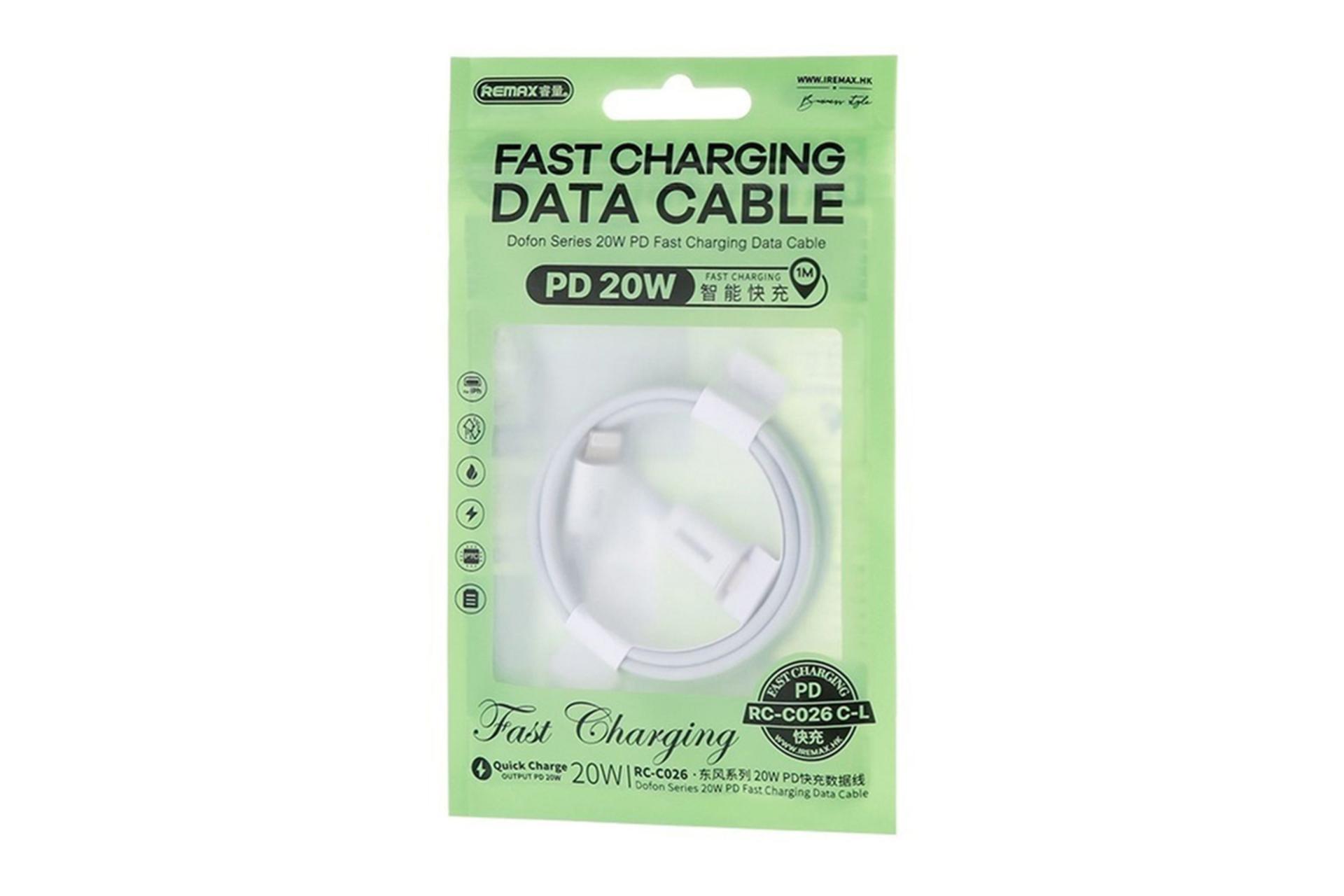 کابل شارژ USB ریمکس Type-C به Lightning مدل RC-C026 با طول 1 متر