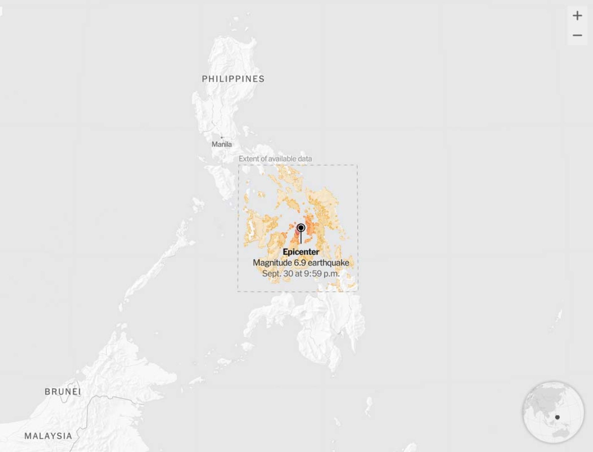 نقشه زمین‌لرزه ۶٫۹ ریشتری فیلیپین