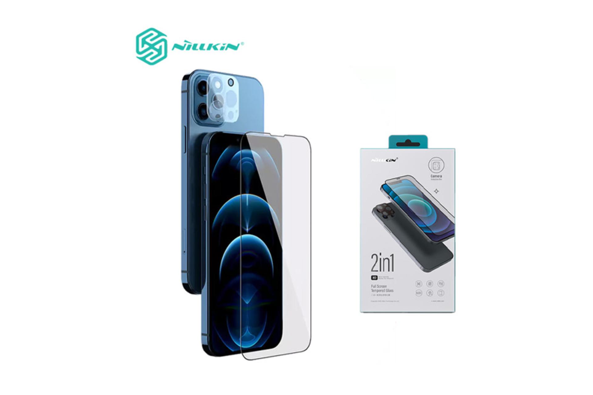جعبه محافظ صفحه نمایش گوشی نیلکین مدل Amazing 2-in-1 HD مناسب اپل iPhone 13 Pro Max به همراه محافظ لنز دوربین